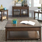 Rustic Brown Oak Three-Tier Wood Veneer Side End Table