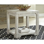 Whitewash Farmhouse Rectangular End Table with Lower Shelf White Wood
