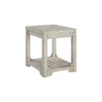Whitewash Farmhouse Rectangular End Table with Lower Shelf White Wood