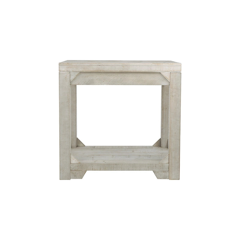 Whitewash Farmhouse Rectangular End Table with Lower Shelf White Wood