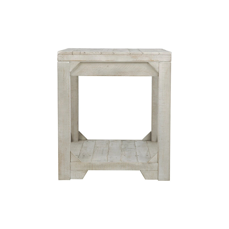 Whitewash Farmhouse Rectangular End Table with Lower Shelf White Wood