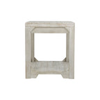 Whitewash Farmhouse Rectangular End Table with Lower Shelf White Wood