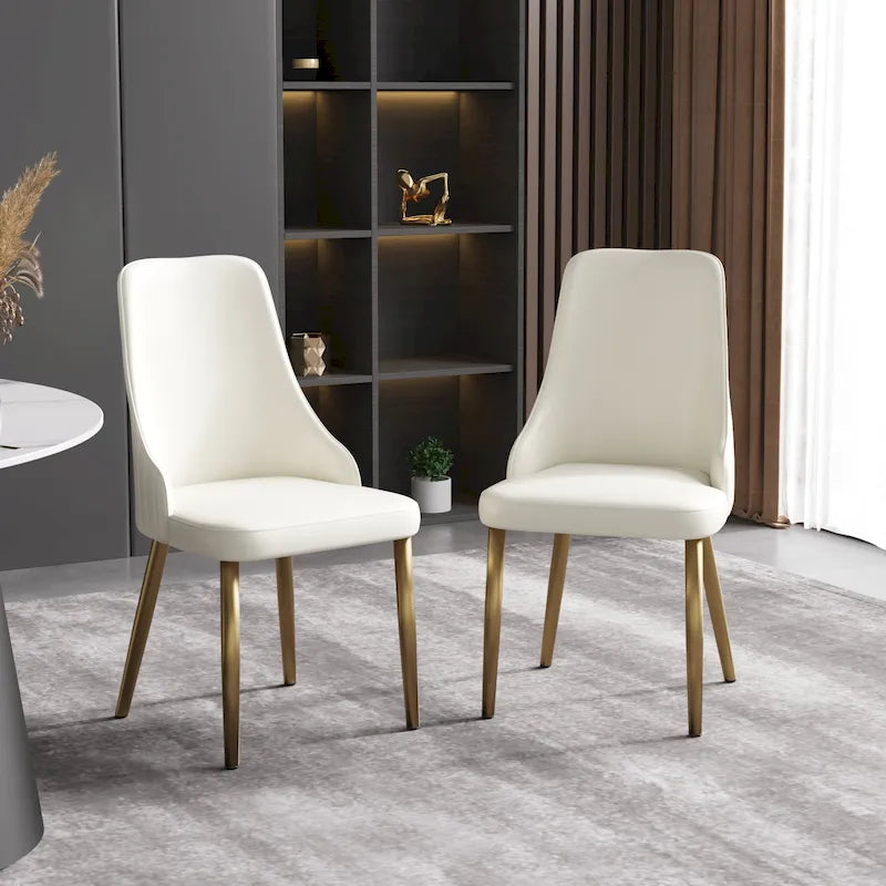 Modern Cream White Faux Leather Dining Chairs (set of 2) - N/A