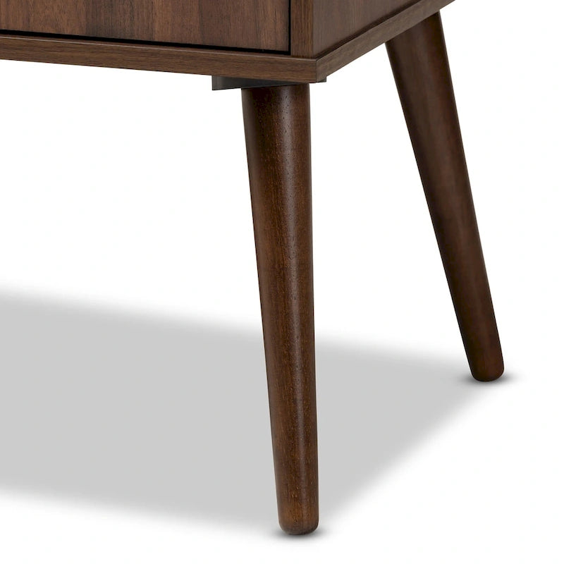 Mid-Century Modern Walnut Brown TV Stand with Two Doors Open Shelves