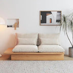 Beige Cotton Linen Sofa with Solid Wood Base Storage