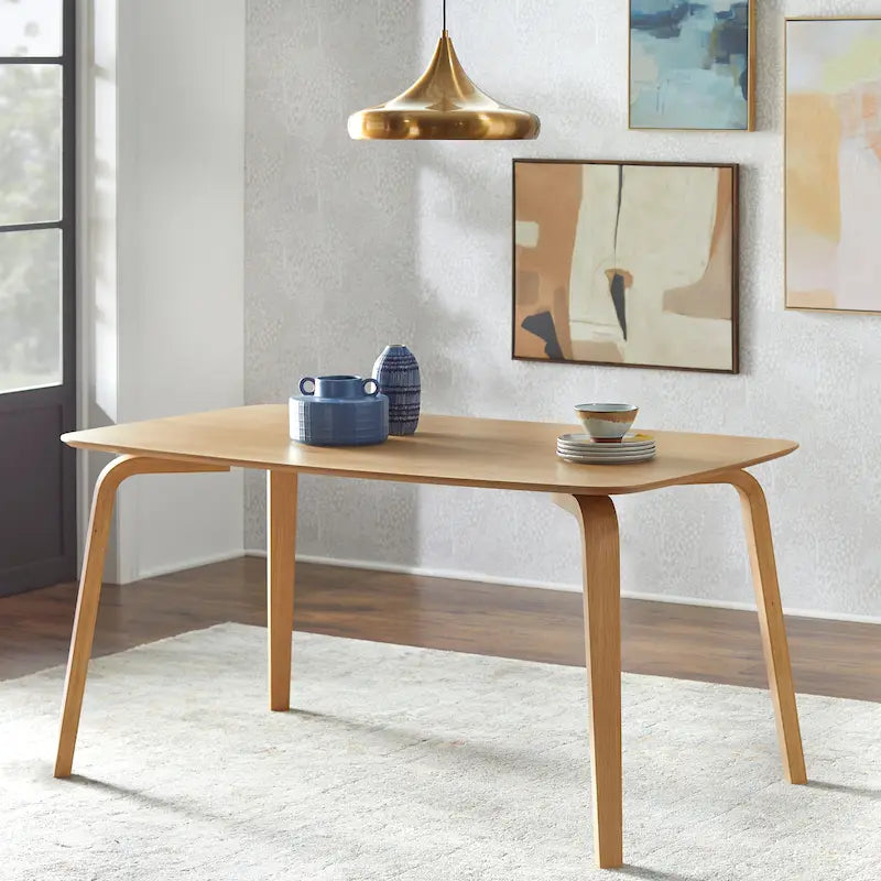 Mid-Century Modern Rectangular Dining Table Light Oak Bentwood Legs