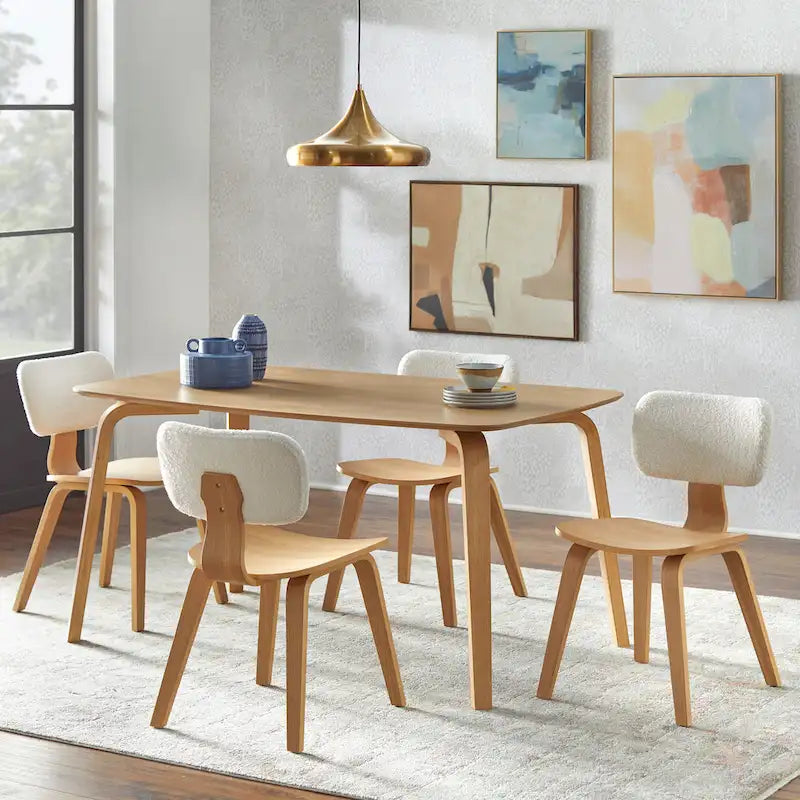 Mid-Century Modern Rectangular Dining Table Light Oak Bentwood Legs