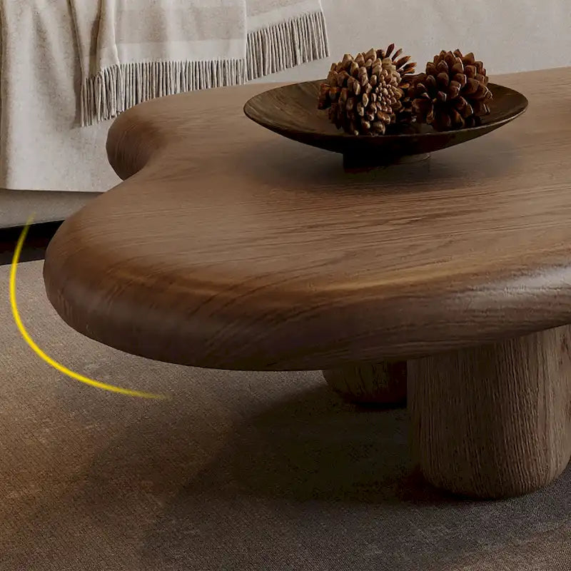 48.4inch Modern Walnut Cloud Shaped Coffee Table, Mid-Century Brown Solid Wood Coffee Table for Livingroom - 48