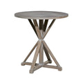 Round Solid Wood Farmhouse Accent End Table Brown White