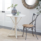 Round Solid Wood Farmhouse Accent End Table Brown White