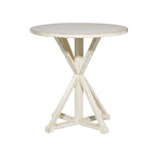 Round Solid Wood Farmhouse Accent End Table Brown White