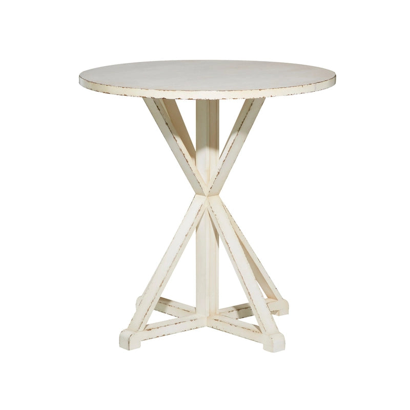 Round Solid Wood Farmhouse Accent End Table Brown White