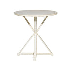 Round Solid Wood Farmhouse Accent End Table Brown White
