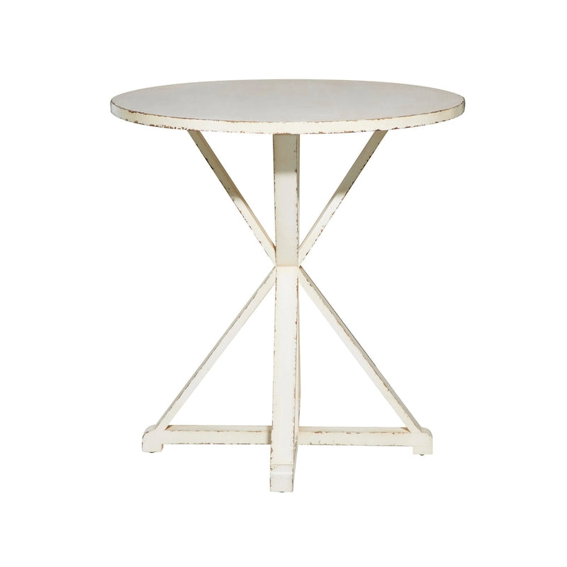 Round Solid Wood Farmhouse Accent End Table Brown White