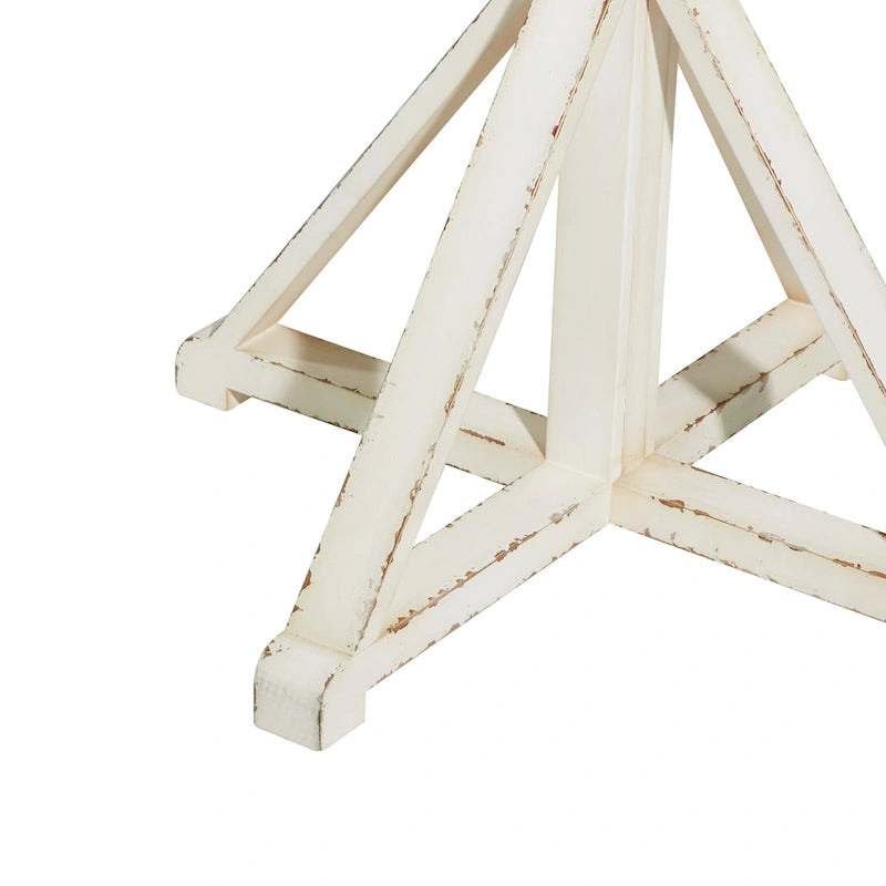 Round Solid Wood Farmhouse Accent End Table Brown White