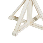 Round Solid Wood Farmhouse Accent End Table Brown White