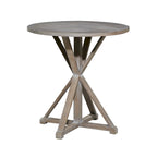 Round Solid Wood Farmhouse Accent End Table Brown White