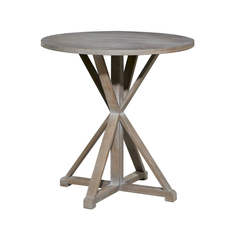 Round Solid Wood Farmhouse Accent End Table Brown White