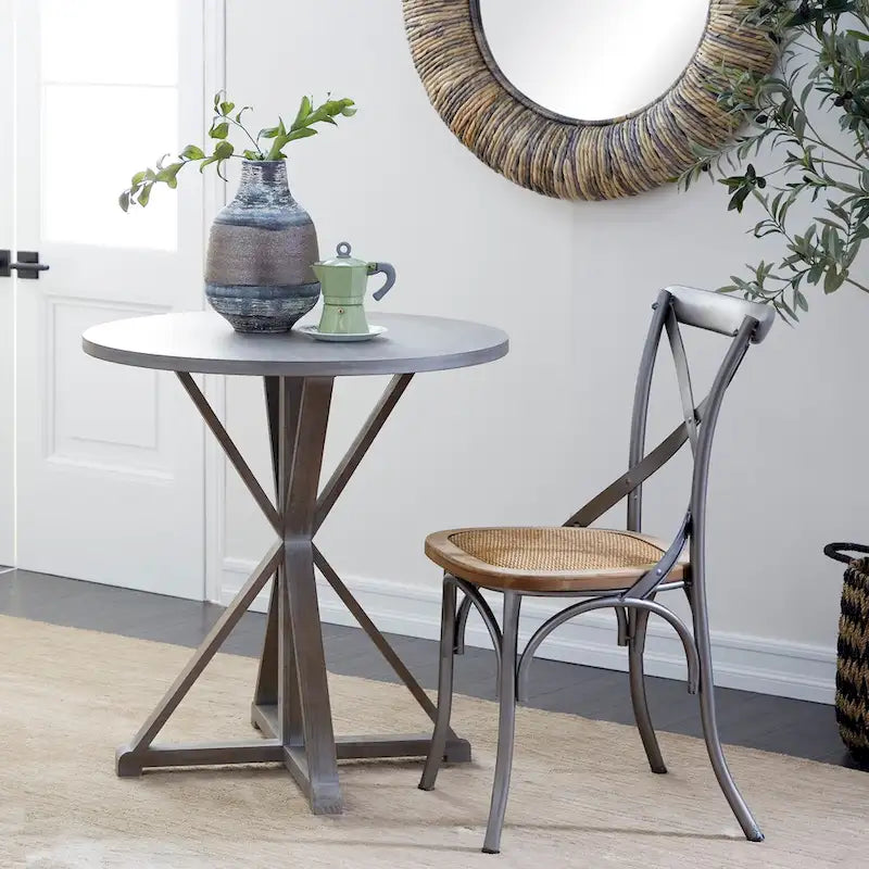 Round Solid Wood Farmhouse Accent End Table Brown White