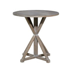 Round Solid Wood Farmhouse Accent End Table Brown White