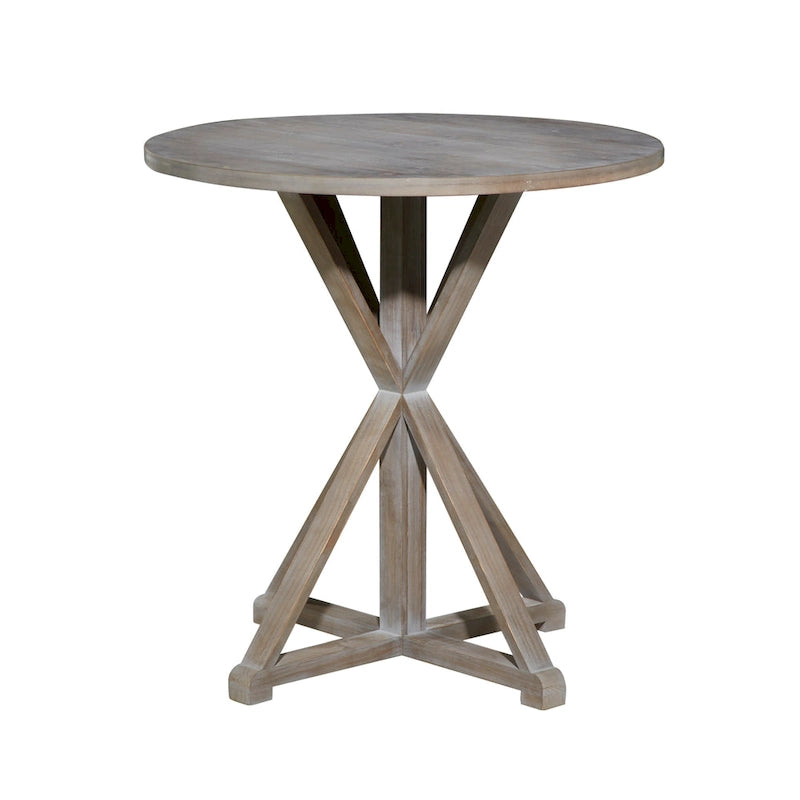 Round Solid Wood Farmhouse Accent End Table Brown White