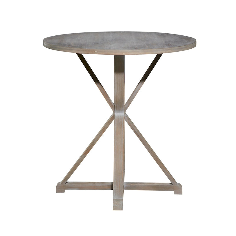 Round Solid Wood Farmhouse Accent End Table Brown White