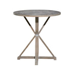 Round Solid Wood Farmhouse Accent End Table Brown White