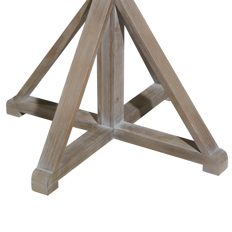 Round Solid Wood Farmhouse Accent End Table Brown White