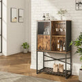 Industrial Rustic Brown Wine Bar Cabinet with Glass Holder and Storage Shelves