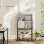 Industrial Rustic Brown Wine Bar Cabinet with Glass Holder and Storage Shelves