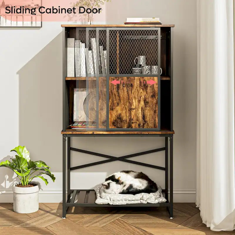 Industrial Rustic Brown Wine Bar Cabinet with Glass Holder and Storage Shelves
