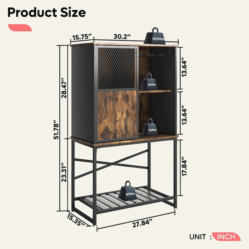 Industrial Rustic Brown Wine Bar Cabinet with Glass Holder and Storage Shelves