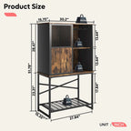 Industrial Rustic Brown Wine Bar Cabinet with Glass Holder and Storage Shelves