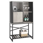 Industrial Rustic Brown Wine Bar Cabinet with Glass Holder and Storage Shelves