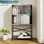 Industrial Rustic Brown Wine Bar Cabinet with Glass Holder and Storage Shelves