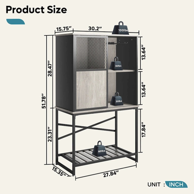 Industrial Rustic Brown Wine Bar Cabinet with Glass Holder and Storage Shelves