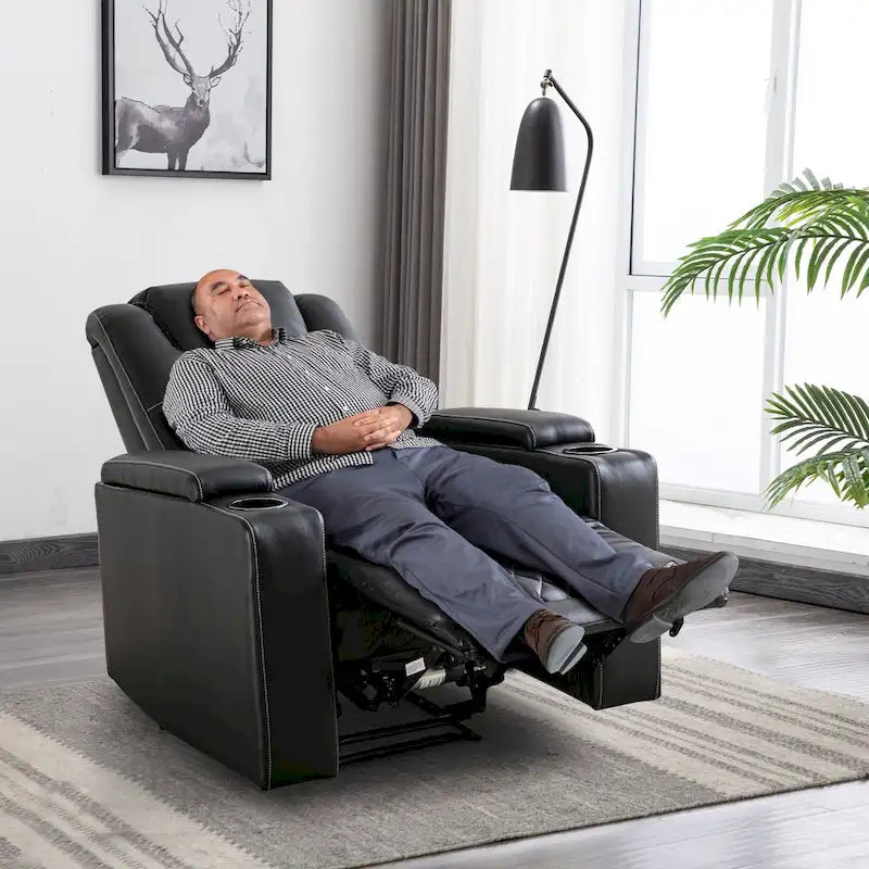 Leather Electric Power Recliner Chair with USB Ports and Cup Holders