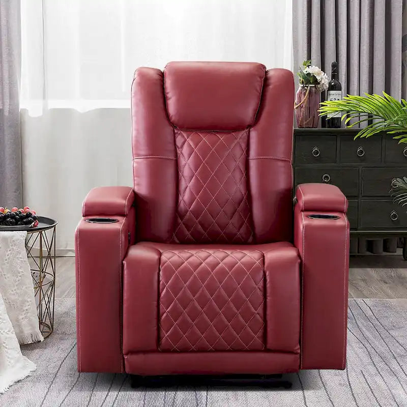 Leather Electric Power Recliner Chair with USB Ports and Cup Holders