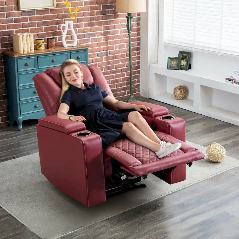 Leather Electric Power Recliner Chair with USB Ports and Cup Holders