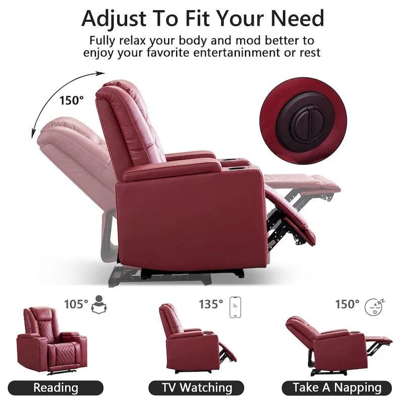 Leather Electric Power Recliner Chair with USB Ports and Cup Holders
