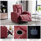 Leather Electric Power Recliner Chair with USB Ports and Cup Holders