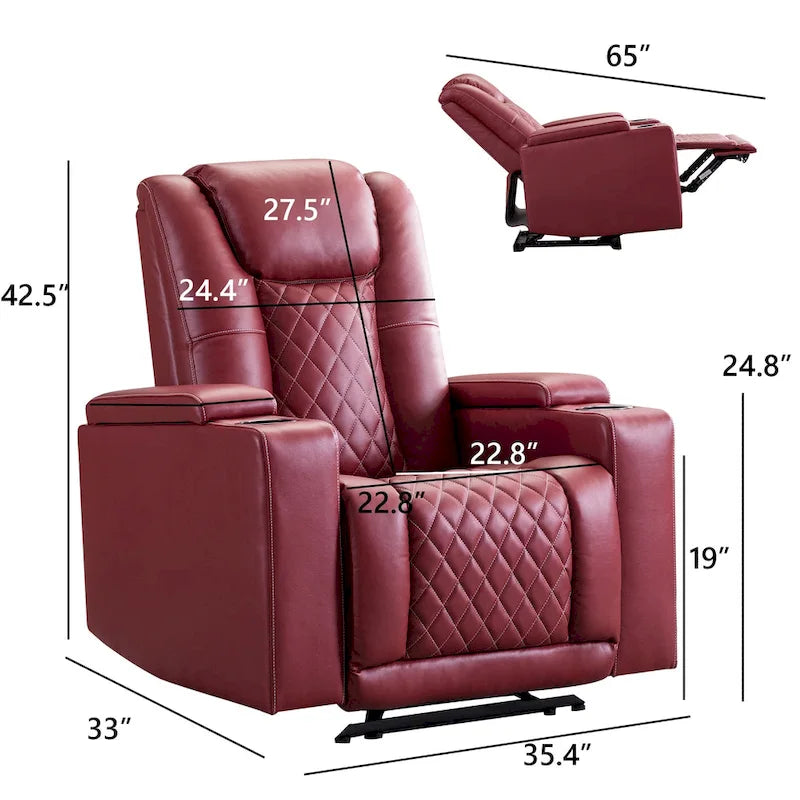 Leather Electric Power Recliner Chair with USB Ports and Cup Holders