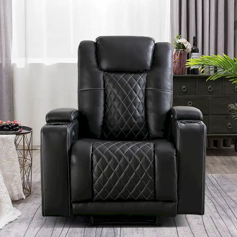 Leather Electric Power Recliner Chair with USB Ports and Cup Holders