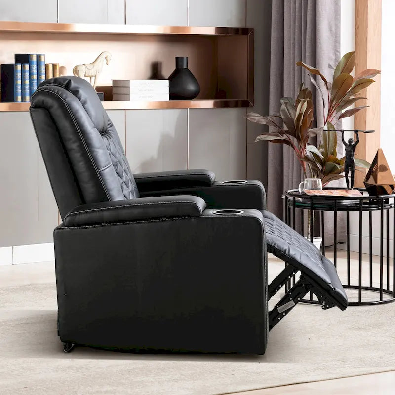 Leather Electric Power Recliner Chair with USB Ports and Cup Holders