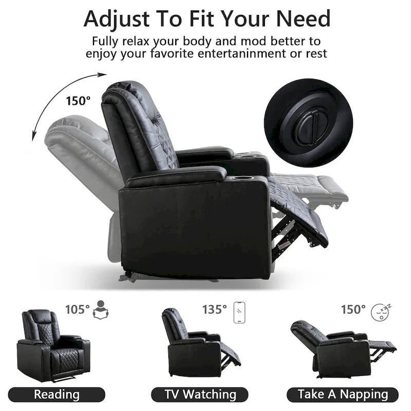 Leather Electric Power Recliner Chair with USB Ports and Cup Holders