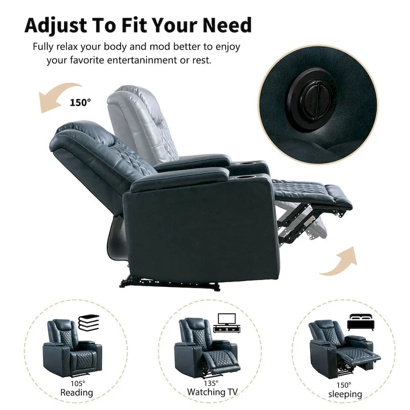 Leather Electric Power Recliner Chair with USB Ports and Cup Holders