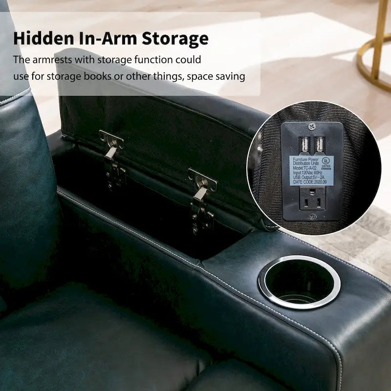 Leather Electric Power Recliner Chair with USB Ports and Cup Holders