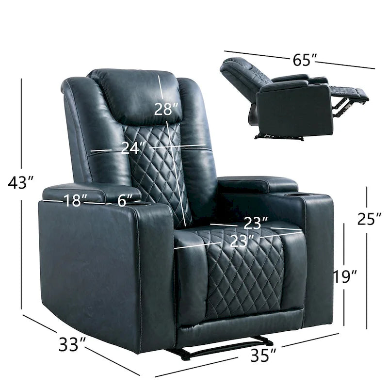 Leather Electric Power Recliner Chair with USB Ports and Cup Holders