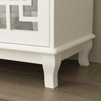 White Wood Sideboard Buffet Cabinet with Geometric Glass Doors and Drawers
