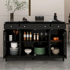 White Wood Sideboard Buffet Cabinet with Geometric Glass Doors and Drawers